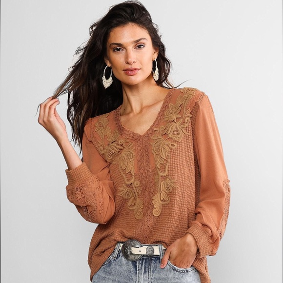 Miss Me pieced crocheted top - Picture 1 of 3